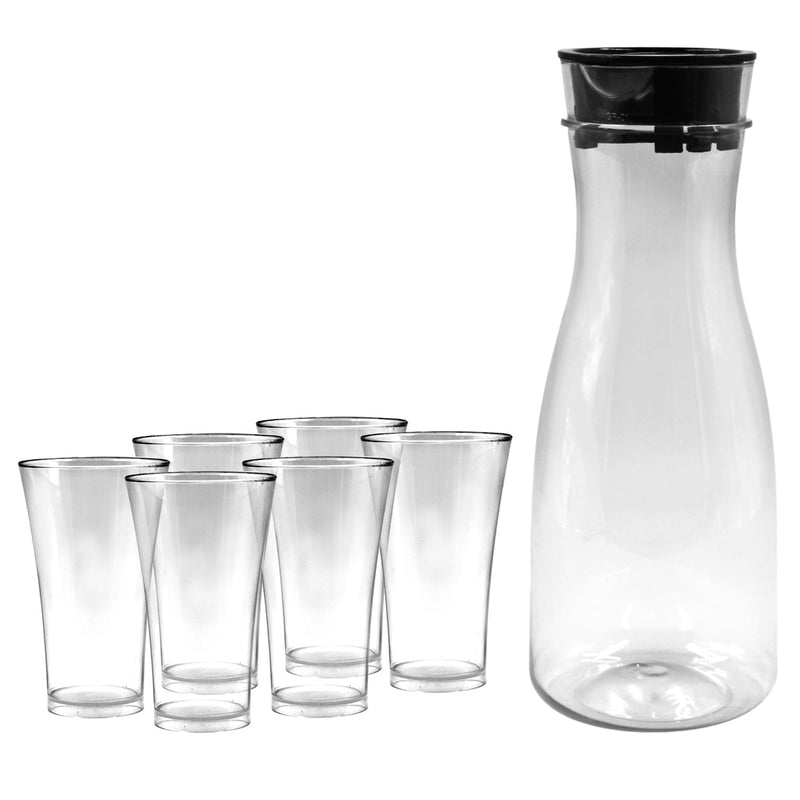 076_Transparent Unbreakable Water Juicy Jug and 6 Pcs. Glass Combo Set for Dining Table Office Restaurant Pitcher 