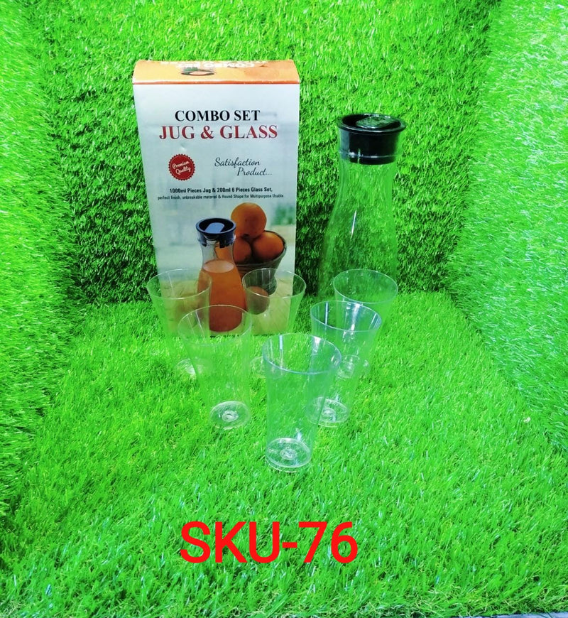 076_Transparent Unbreakable Water Juicy Jug and 6 Pcs. Glass Combo Set for Dining Table Office Restaurant Pitcher 